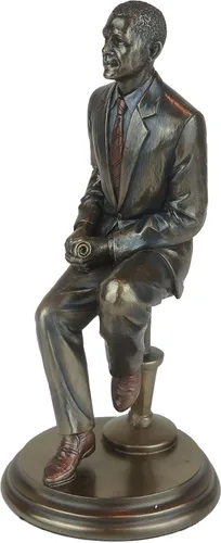 Vista 3 de Figura de 8 pulgadas sentado Presidente Barak Obama tono bronce bruñido