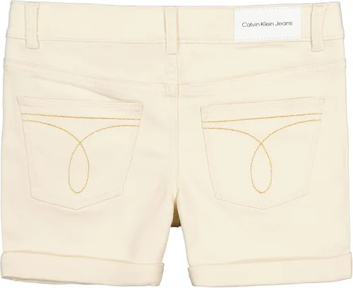 Vista 2 de Calvin Klein Pantalones cortos de mezclilla elásticos para niña, Perla de semillapuño