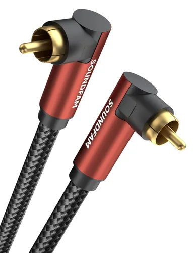 Vista 9 de Cable RCA de 90 Grados con Ángulo Recto para Subwoofer, Chapado en Oro de 24K, Doble Apantallado - 1M/3.3ft