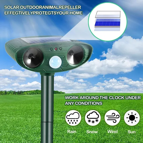 Vista 3 de Disuasorio ultrasónico para gatos, dispositivo disuasorio alimentado por energía solar con luz intermitente, disuasorio ultrasónico para gatos