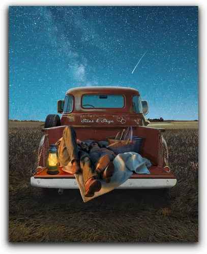 Vista 3 de Personal-Prints Stargazers - Arte romántico personalizado para pared, personalizado con tus nombres en el clásico Chevy 1954, aniversario, boda