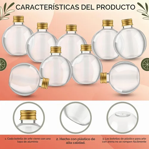 Vista 3 de Jinei 30 botellas de plástico de poción con forma de bola de 6 onzas, oro Dorado