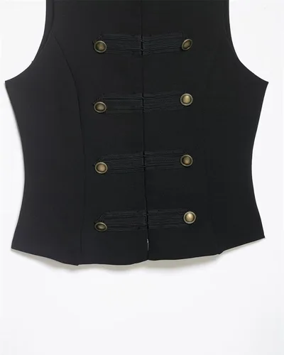 Vista 4 de CORIRESHA Sleeveless Vest Double Breasted Metal Button Slim Waistcoat Black