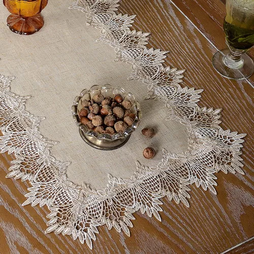 Vista 7 de ARTABLE Tapete de Mesa Redondo de Encaje Gris de Lino, Camino de Mesa, Mantel Individual Pequeño para Mesa de Café, Estilo Rústico de Granja