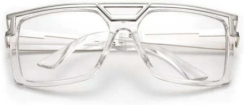 Vista 2 de Newbee Fashion - Lentes transparentes con lentes cuadrados, Marco grueso, Diseño largo de rapero de los 80's y 90's, Hip Hop retro