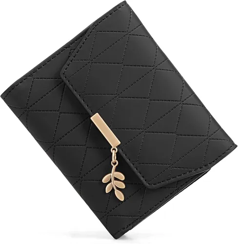 Vista 13 de RNIEGA Cartera pequeña de cuero para mujer, con bloqueo RFID, tarjetero compacto con cremallera y bolsillo para monedas con ventana de identificación