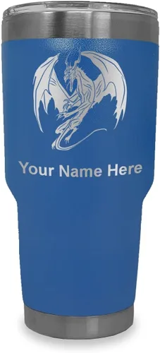 Vista 20 de LaserGram Vaso aislado al vacío de 20 onzas, dragón, grabado personalizado incluido (negro)