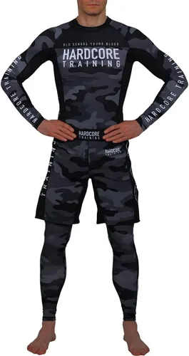 Vista 5 de Hardcore Training Camiseta de compresión para hombre, manga larga, Jiu Jitsu, MMA No-Gi, BJJ apretada, capa base de combate