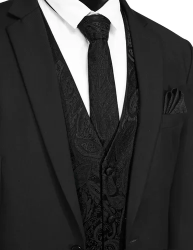 Vista 2 de COOFANDY Conjunto de chaleco de Navidad para hombre, 3 piezas, chaleco jacquard de cachemira y corbata cuadrada de bolsillo para fiesta