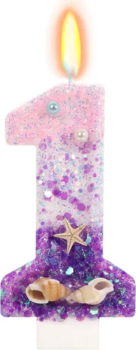 Vista 65 de Vela número 1 de estrella de mar de playa para decoración de pastel Plata