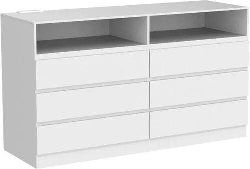 Vista 5 de Gyfimoie - Cómoda blanca de 6 cajones para dormitorio con toma de corriente Blanco