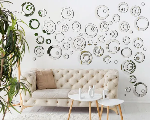 Vista 7 de Shappy 96 piezas de espejo circular, calcomanías de pared extraíbles para decoración de pared, calcomanías de espejo para sala de estar, dormitorio