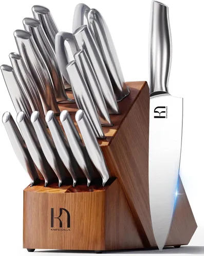 Vista 11 de Juego de 14 piezas de cuchillos de cocina KnifeSaga de acero inoxidable de alto carbono japonés de primera calidad con afilador incorporado, juego