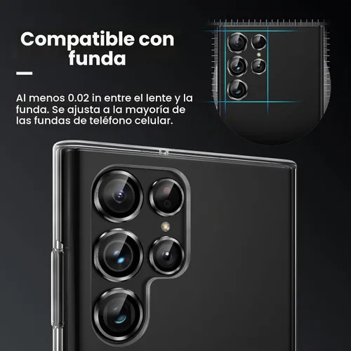 Vista 4 de Tensea Protector de lente de cámara Samsung Galaxy S22 Ultra, protector de pantalla de vidrio templado 9H, anillo individual de metal para S22 Ultra