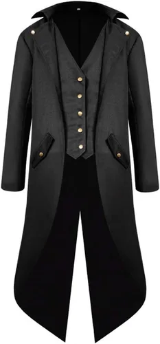 Vista 17 de Chaqueta larga estilo steampunk gótico medieval vintage para hombre, estilo victoriano, con botones, abrigo de golondrina, uniforme Azul