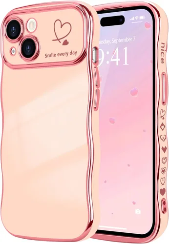 Vista 112 de LCHULLE - Funda para iPhone Air, linda para mujeres y niñas, con forma de onda, color azul bebé Luxury Plating Curly Wavy Frame with Love Heart