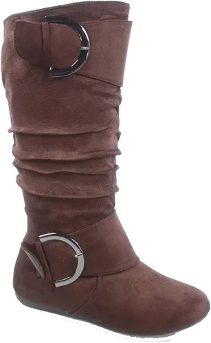 Vista 13 de TOP Moda Bank-81 Botas de mujer con puntera redonda, tacón plano, cierre de cremallera y hebilla, estilo holgado. Negro