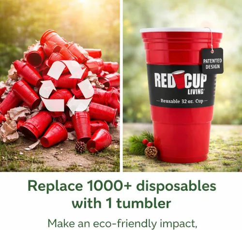 Vista 2 de Vasos de 32 onzas Taza roja reutilizable para fiesta, vaso y vaso Vasos de fiesta ideales para niños y adultos Suministros reutilizables