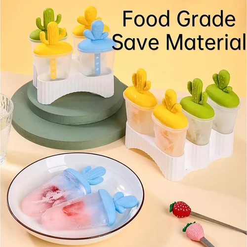 Vista 2 de AuraGlor Juego de moldes para paletas de cactus, moldes familiares para hacer helados, accesorios de cocina congelados, fácil liberación, saludable