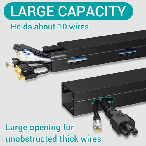 Vista 3 de Kit de canaleta para ocultar cables, organización magnética de cables debajo del escritorio con agujero grande estético mejorado, kit organizador
