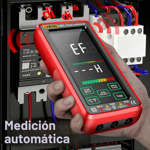 Vista 5 de Multímetro inteligente, probador de multímetro digital con pantalla táctil, 6000 cuentas, rango automático, recargable, una pantalla inversa Rojo