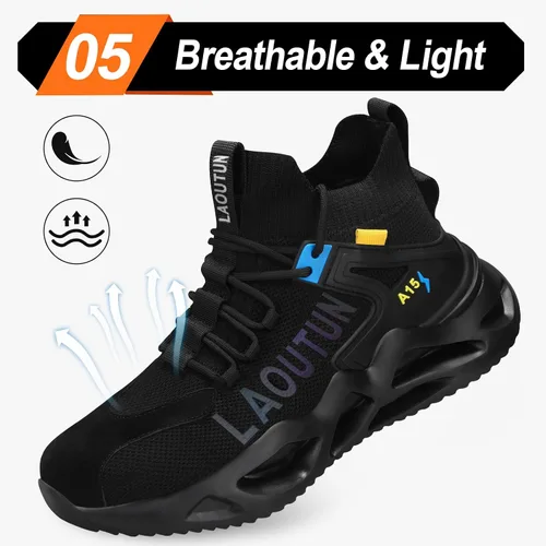 Vista 6 de LAoutun Steel Toe Shoes for Men Women Work Shoes Safety Sneakers Shoes Comfortable Lightweight Puncture Proof Slip on Indestructible Work Shoes