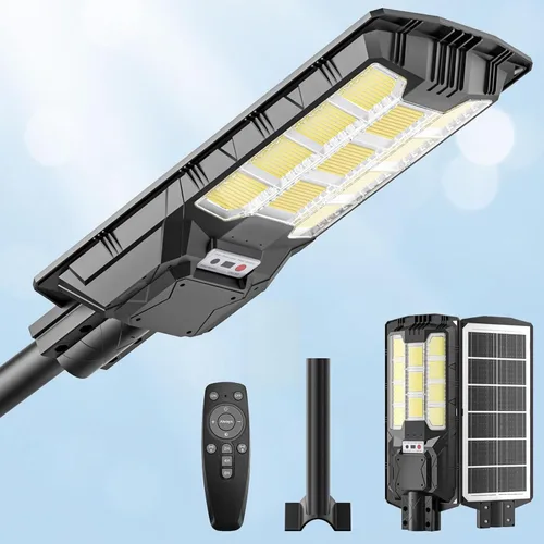 Vista 10 de Paquete de 2 luces solares de calle de inducción impermeables para exteriores, 6500 K, foco de seguridad con sensor de movimiento de control remoto