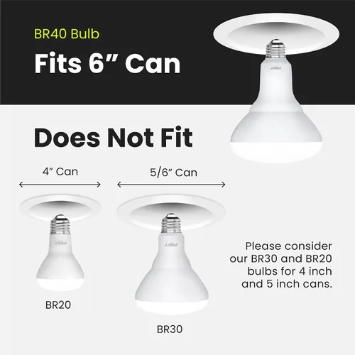 Vista 9 de Bombillas LED Feit Electric BR40, regulables, equivalentes a 65 W, vida útil de 10 años, 850 lúmenes, base E26, 2700k blanco suave, luces