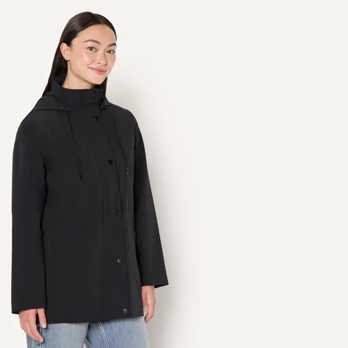 Vista 2 de Amazon Essentials Chaqueta de lluvia larga con capucha para mujer, de ajuste relajado, ligera e impermeable