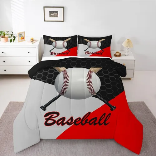 Vista 6 de Juego de edredón de béisbol en 3D para niños, tamaño twin, juego de ropa de cama para niños amantes de los deportes de juegos de pelota, decoración