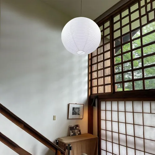 Vista 9 de Faroles de papel redondos blancos de 19.68 pulgadas, lámpara colgante de linterna de papel china/japonesa, pantalla grande para decoración