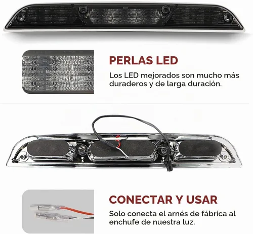 Vista 3 de Tercera tercera luz de freno LED para Ford F150 2015-2017 Lámpara de carga trasera Luz de freno de montaje alto (lente humo de carcasa cromada)