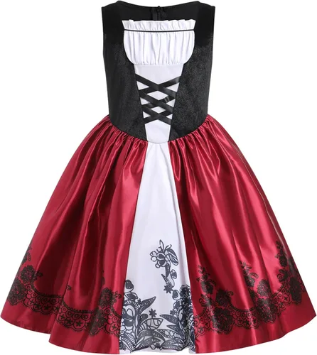 Vista 2 de FYMNSI Disfraz de Halloween de lujo para niñas con capucha roja, capa tradicional, cuento de hadas, disfraz de princesa cosplay
