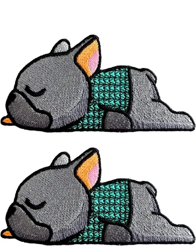 Vista 2 de TH Puppy Pet Bulldog francés lindo logotipo de dibujos animados 3 parches para coser hierro en apliques bordados insignia parche chaqueta camiseta
