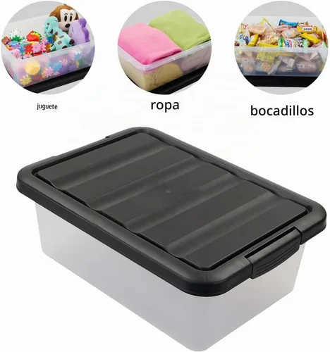 Vista 2 de Wekioger Caja de almacenamiento de plástico versátil con tapas negras, 14 cuartos de galón, 2 paquetes Negro