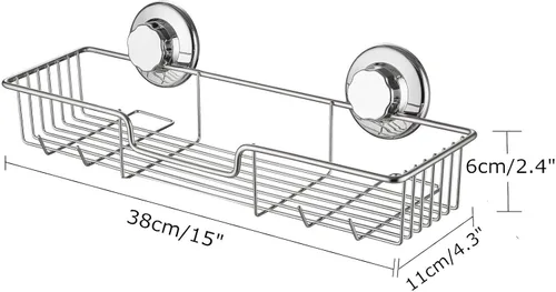 Vista 6 de SANNO Estante de pared de baño con ventosa, cesta de baño profunda, ganchos de succión dobles