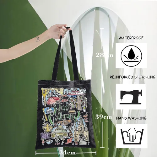 Vista 2 de WZMPA Bolsa de viaje de Nueva Orleans, regalo de recuerdo de Louisiana, bolsa de comestibles reutilizable