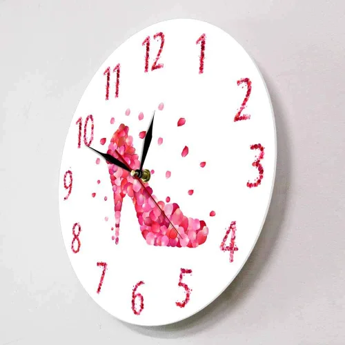 Vista 3 de The Geeky Days Reloj de pared con estampado de pétalos de rosa rosa con tacón alto y silencioso, arte de pared para mujer, dormitorio, femenino