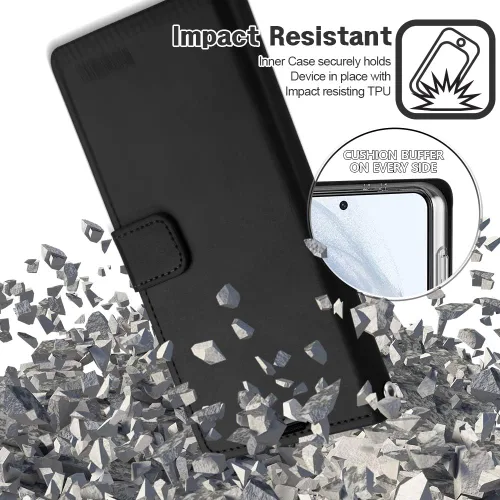 Vista 5 de GOOSPERY Funda Blue Moon para Galaxy S21 de 6.2 pulgadas (2021), soporte de piel sintética premium con soporte para tarjetas (negro)
