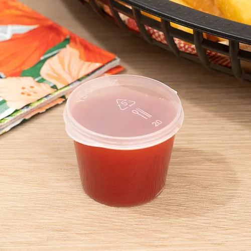 Vista 4 de RW Base - Vasos de gelatina de 1 onza, 100 tazas aptas para microondas, resistentes a las grietas, desechables, recipientes de plástico transparente