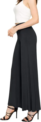Vista 5 de Made By Johnny Pantalones palazzo elásticos de pierna ancha para mujer, lisos, casuales, cómodos