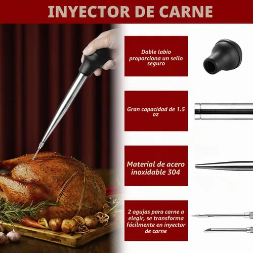 Vista 5 de JY COOKMENT Jeringa de acero inoxidable para pavo Baster Baster Jeringa para cocinar Inyector de carne con 2 agujas de marinada, 1 cepillo de Acero