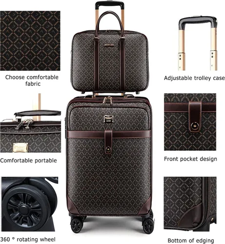 Vista 6 de feilario 2 Piezas Equipaje de Negocios de Cuero con Ruedas Giratorias Impermeable Maleta de Mano con Cerradura TSA - Capacidad 36-55L, Rhombus