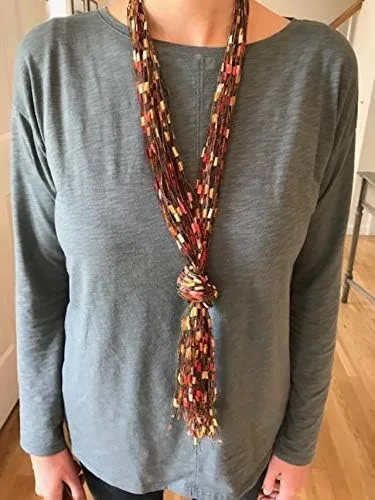 Vista 5 de Bufanda Collar Lariat Naranja Rojo Oro Otoño Navidad