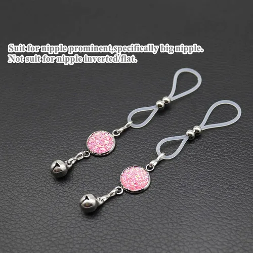 Vista 3 de Cadenas de joyería de pezón sin perforar, anillos de perforación de pezón de imitación, campanas, lazo de pezón de acero inoxidable