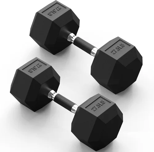 Vista 17 de Hex Dumbbell Set 2.5-100lb, Rubber Grip Dumbbells, Home Gym Complete & Durable Cast Iron Core Odorless Antiroll Hex Shape Ergonomic Versatile Home
