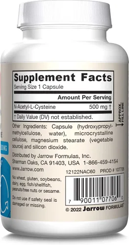 Vista 9 de Jarrow Formulas® N-A-C 500 mg, suplemento dietético, apoyo antioxidante para la salud del hígado, 60 cápsulas vegetales, suministro para 60 días