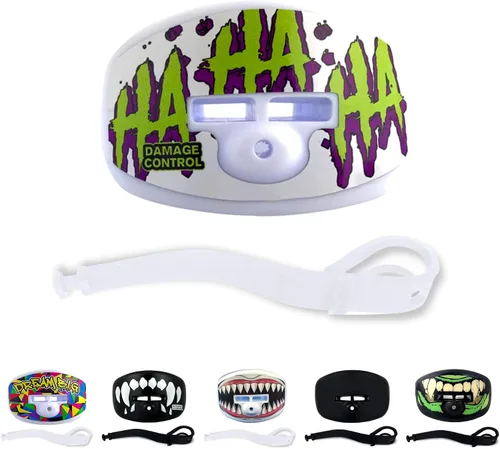 Vista 10 de Damage Control - Protector bucal para deportes, boquilla para chupete, protector bucal de fútbol con correa de casco, protege los dientes