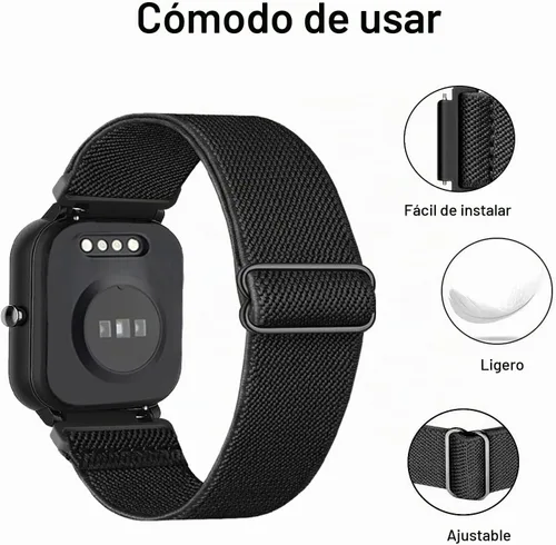 Vista 2 de Paquete de 2 correas elásticas de nailon compatibles con reloj inteligente Mindrose H80 de 1.47 pulgadas, correas de reloj elásticas suaves