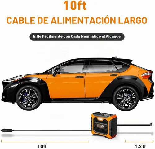Vista 6 de Inflador de neumáticos, compresor de aire portátil DC 12 V, compresor de aire portátil con manómetro digital bomba de aire para neumáticos